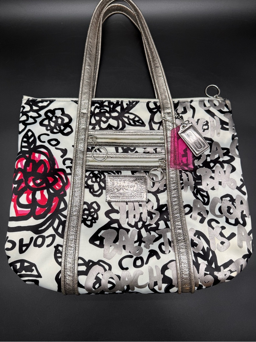 Vintage Y2K Coach Poppy Tote in the Graffiti W/Satin Leather Trim A1082-14741